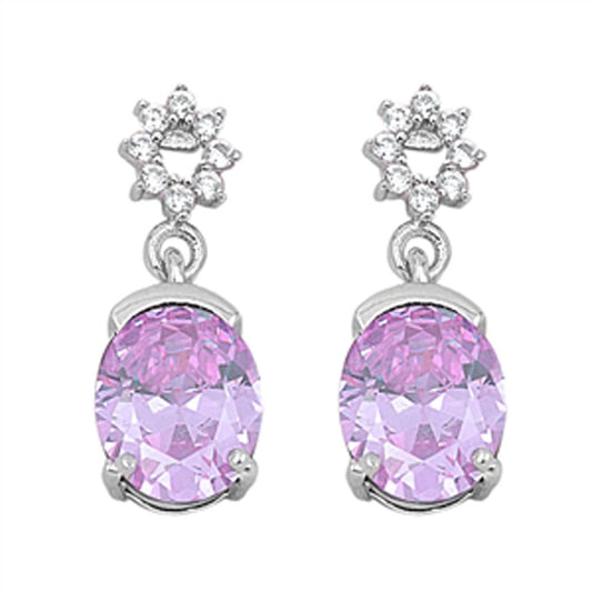 Oval Hanging Earrings Simulated Lavender Clear Simulated CZ .925 Sterling Silver