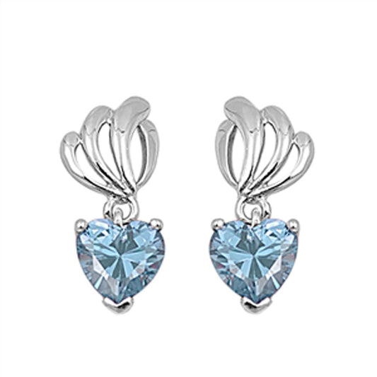 Heart Hanging Earrings Simulated Aquamarine .925 Sterling Silver