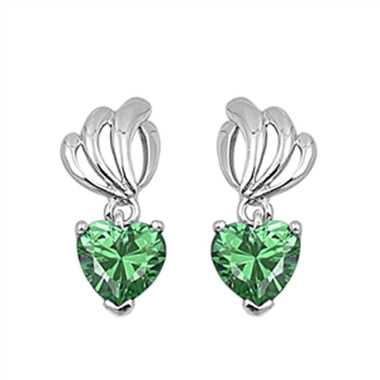 Heart Hanging Earrings Simulated Emerald .925 Sterling Silver