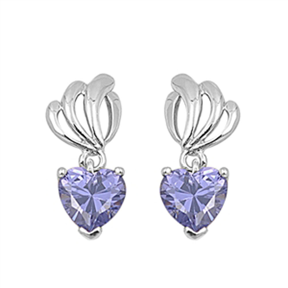 Heart Hanging Earrings Simulated Tanzanite .925 Sterling Silver