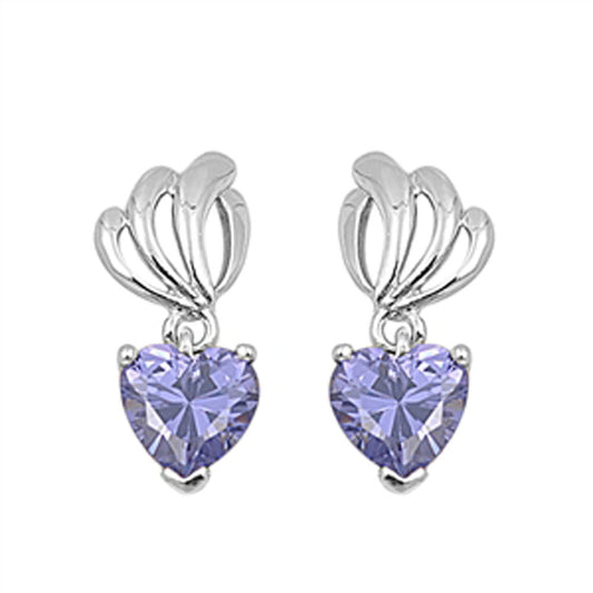 Heart Hanging Earrings Simulated Tanzanite .925 Sterling Silver