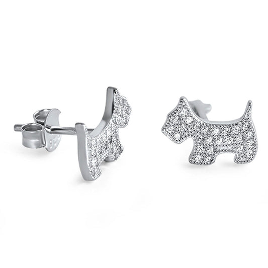 Micro Pave Dog Earrings Clear Simulated CZ .925 Sterling Silver