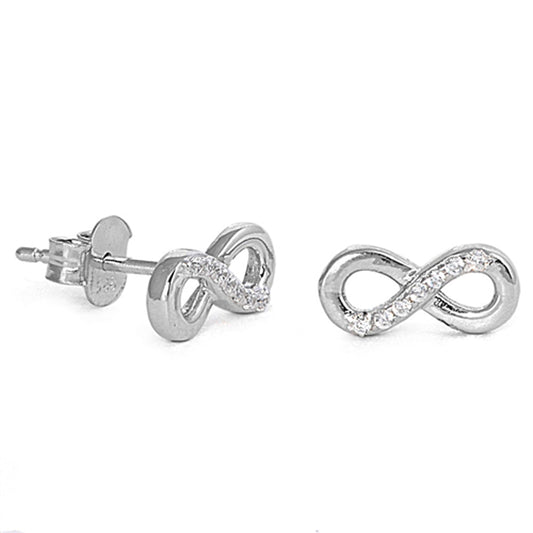 Endless Loop Tiny Infinity Symbol Filigree Swirl Clear Simulated CZ .925 Sterling Silver Earrings