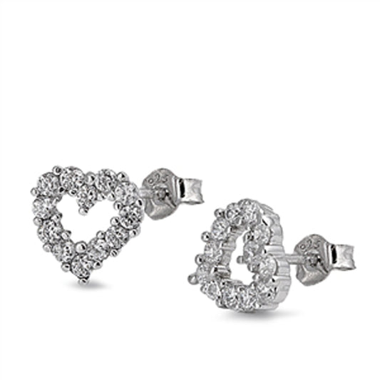 Promise Studded Open Heart Love Clear Simulated CZ .925 Sterling Silver Earrings