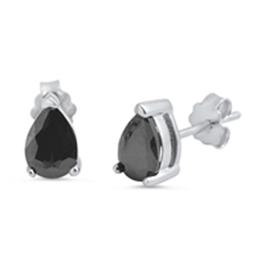 Drop Shape Simple Classic Teardrop Elegant Black Simulated CZ .925 Sterling Silver Earrings