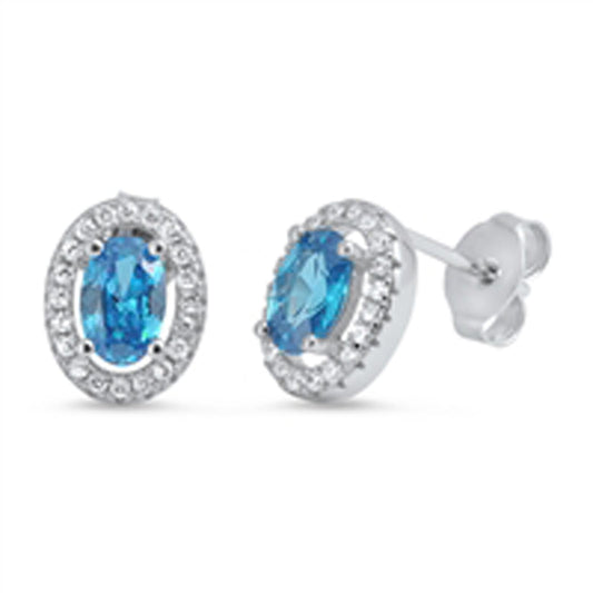 Eternity Elegant Double Oval Endless Blue Simulated Topaz Clear Simulated CZ .925 Sterling Silver Earrings