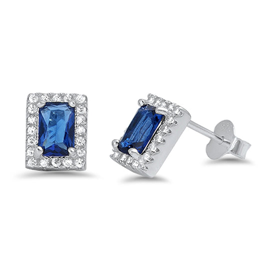 Eternity Classic Vintage Rectangle Endless Blue Simulated Sapphire .925 Sterling Silver Earrings