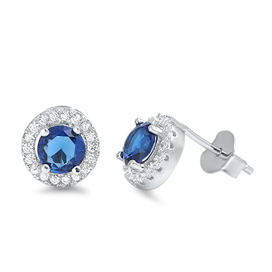 Endless Eternity Circle Forever Blue Simulated Sapphire Clear Simulated CZ .925 Sterling Silver Earrings