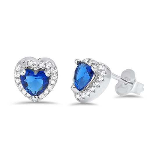 Promise Vintage Studded Heart Forever Blue Simulated Sapphire Clear Simulated CZ .925 Sterling Silver Earrings