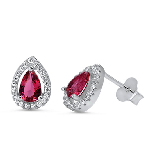 Eternity Vintage Style Teardrop Endless Simulated Ruby Clear Simulated CZ .925 Sterling Silver Earrings