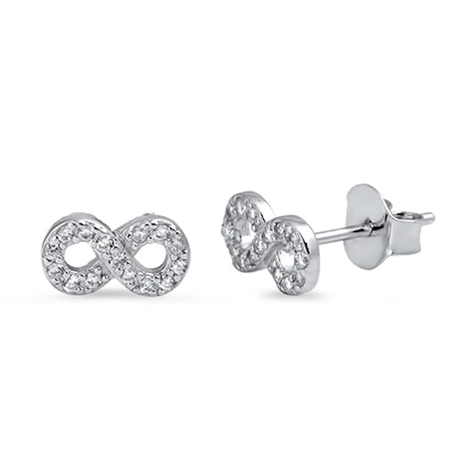 Loop Studded Infinity Knot Forever Clear Simulated CZ .925 Sterling Silver Earrings