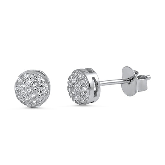Sparkly Circle Tiny Studded Disco Ball Fashion Clear Simulated CZ .925 Sterling Silver Earrings