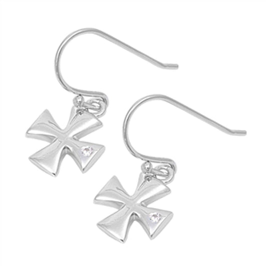 Cross Earrings Clear Simulated CZ .925 Sterling Silver