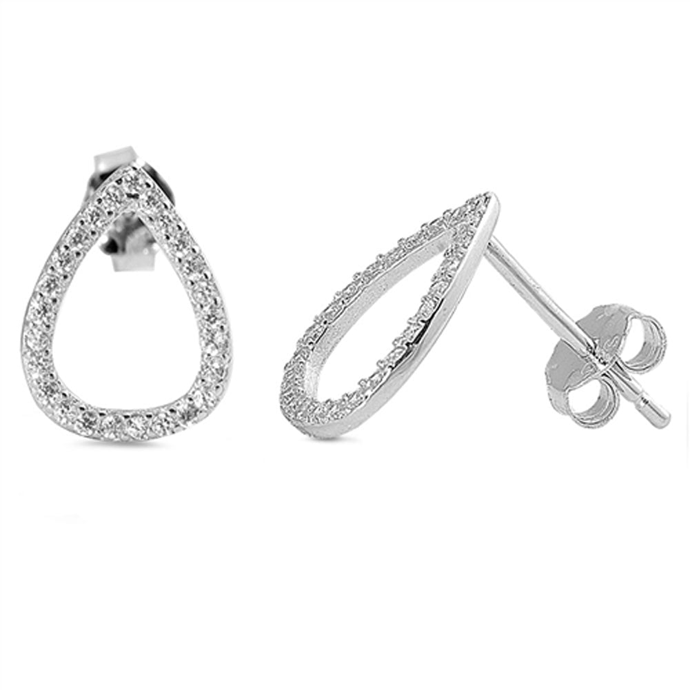 Open Studded Teardrop Classic Clear Simulated CZ .925 Sterling Silver Earrings