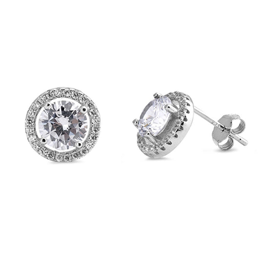 Studded Eternity Circle Endless Clear Simulated CZ .925 Sterling Silver Earrings