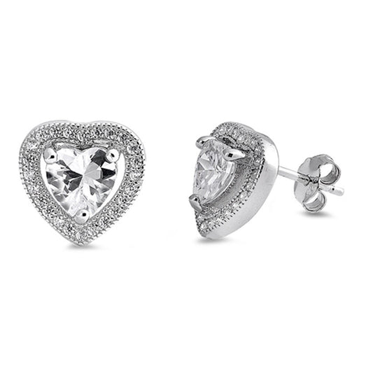 Eternity Promise Heart Endless Clear Simulated CZ .925 Sterling Silver Earrings