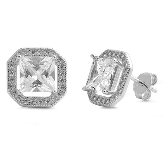 Eternity Classic Studded Square Endless Clear Simulated CZ .925 Sterling Silver Earrings