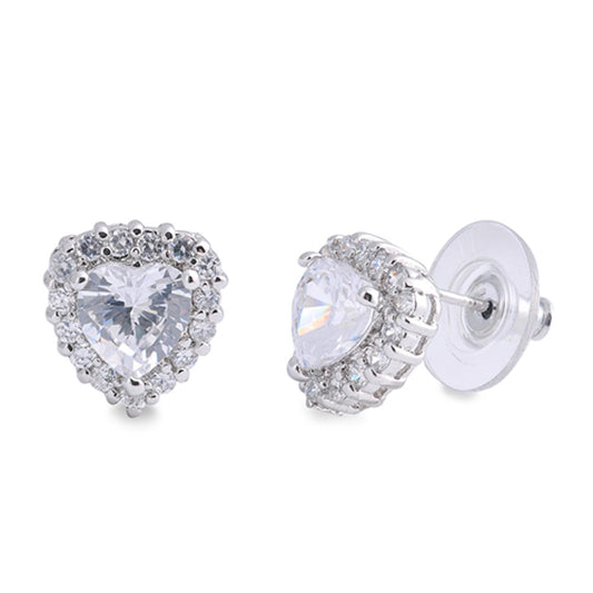 Eternity Sparkly Vintage Promise Heart Forever Clear Simulated CZ .925 Sterling Silver Earrings