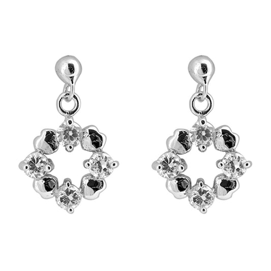 Promise Studded Repeating Heart Dangle Eternity Loop Clear Simulated CZ .925 Sterling Silver Earrings