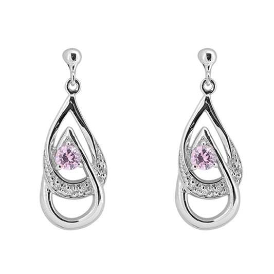 Interlocking Teardrop Dangle Modern Double Stacked Fancy Clear Simulated CZ Pink Simulated CZ .925 Sterling Silver Earrings