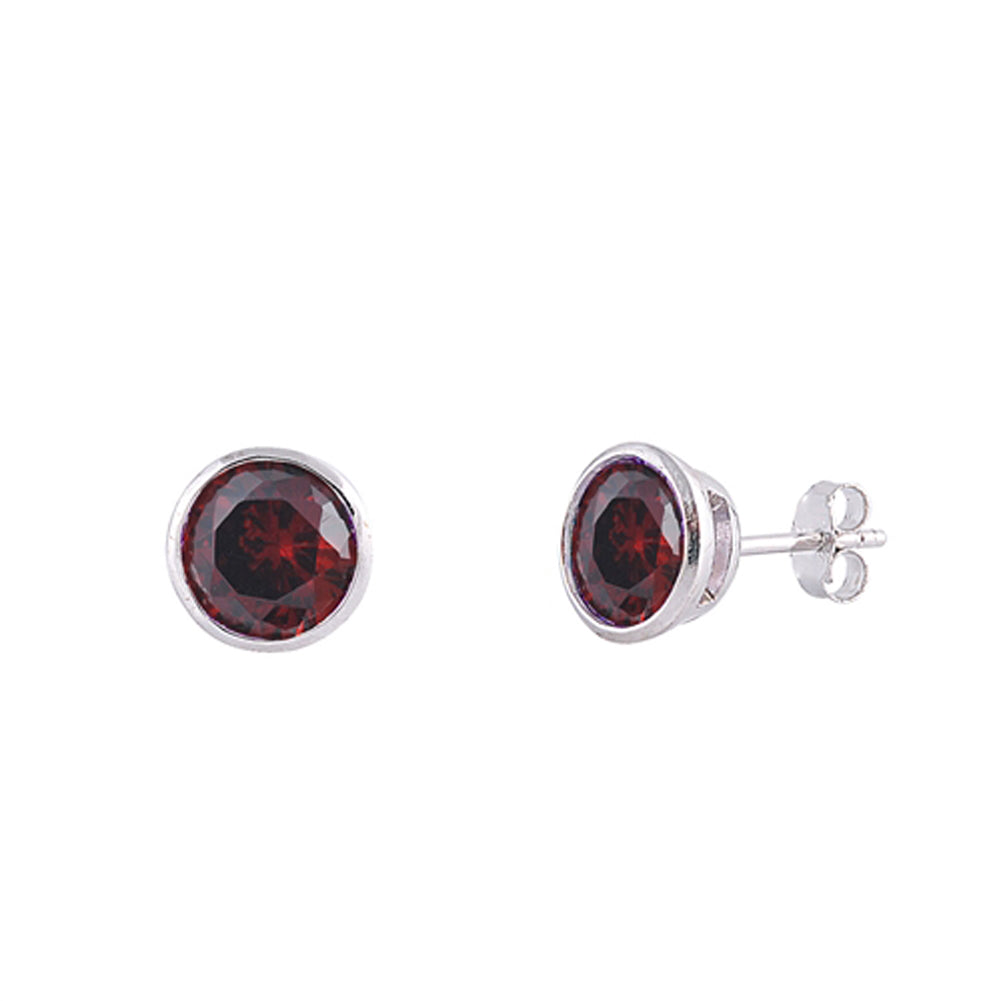 Sparkly Circle Classic Simulated Garnet .925 Sterling Silver Round Earrings