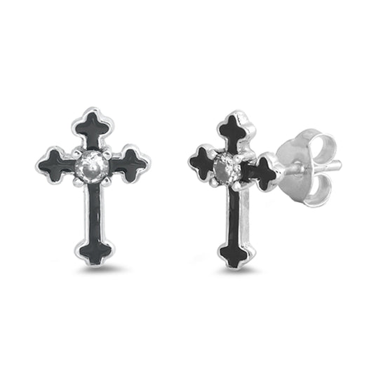 Sterling Silver Cross Elegant Gothic Victorian Renaissance Earrings Clear CZ 925