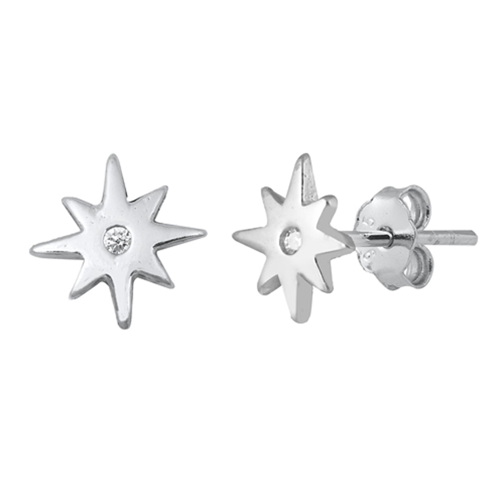 Sterling Silver High Polish Star Vintage Cluster Classic Earrings Clear CZ 925