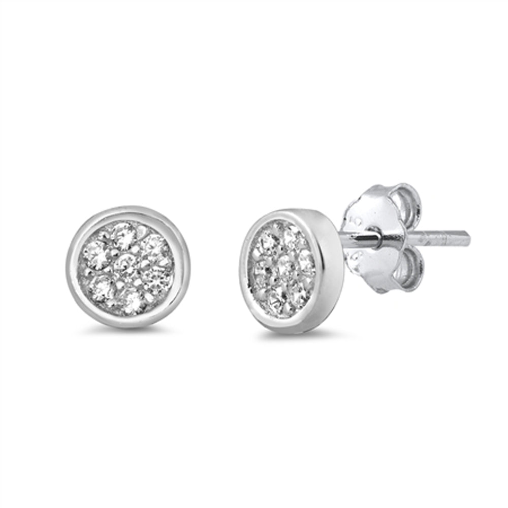 Sterling Silver Simple Circle Round Cluster High Polish Earrings Clear CZ 925