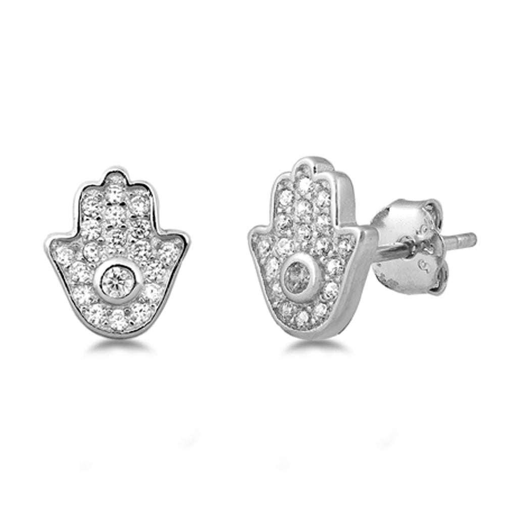 Sterling Silver Hamsa Hand of God Cluster Micro Pave Earrings Clear CZ 925 New