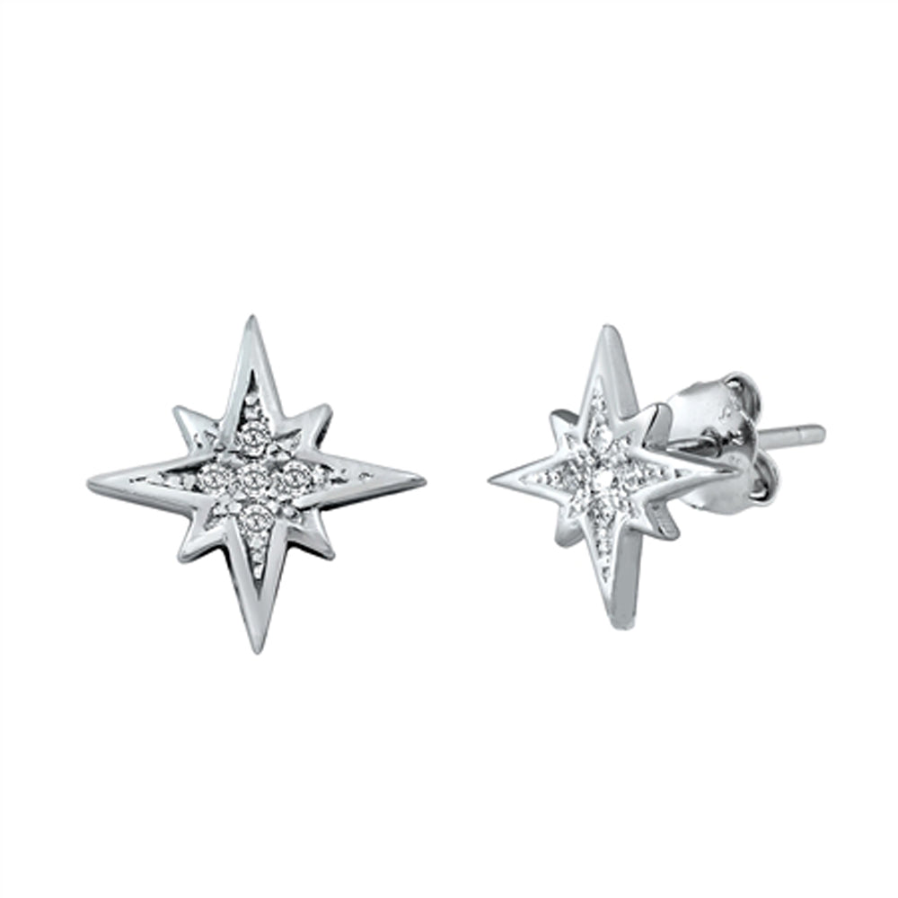 Sterling Silver Northern Star Bright Twinkle Vintage Style Sky Earrings Clear CZ
