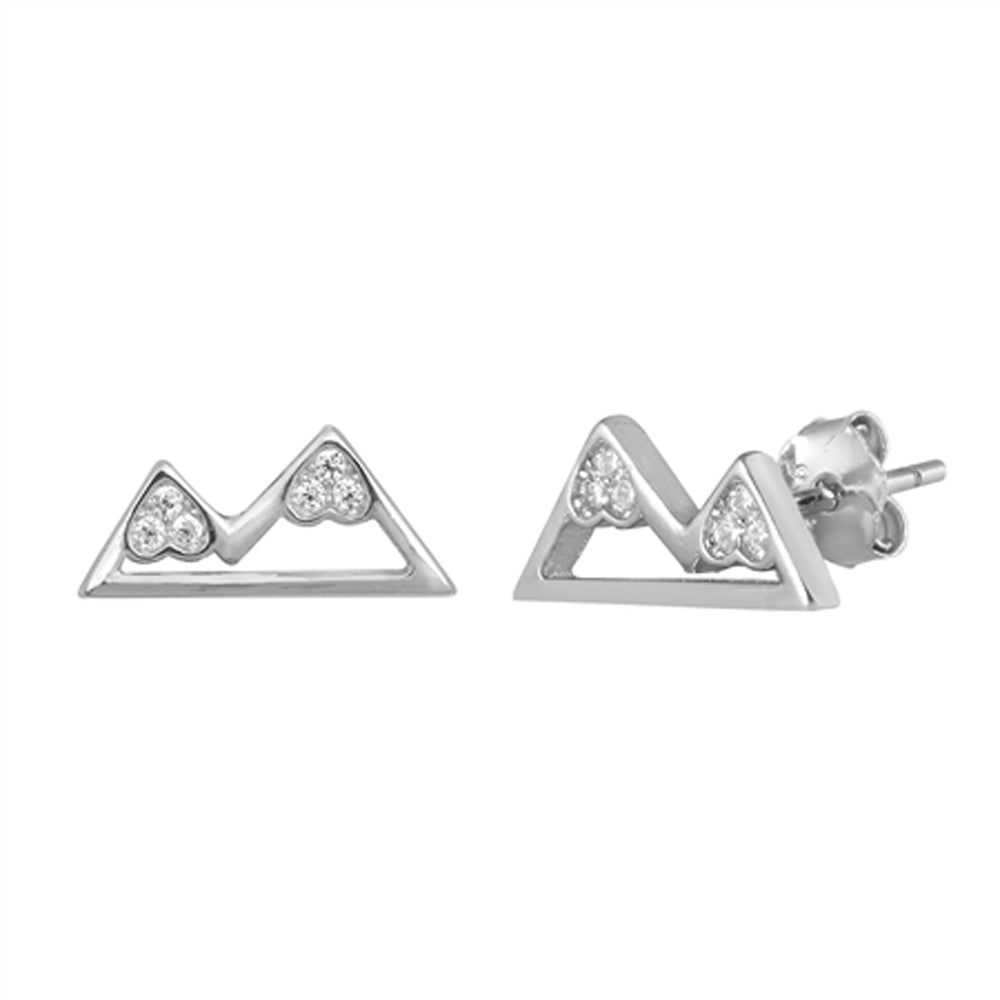 Sterling Silver Mountain Range Outline Cluster Nature Outdoors Earrings Clear CZ