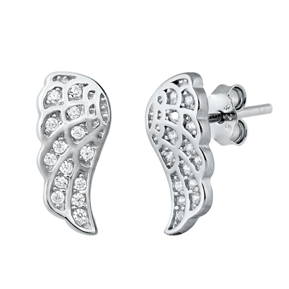Sterling Silver Angel Wing Ornate Detailed Elegant Earrings Clear CZ 925 New