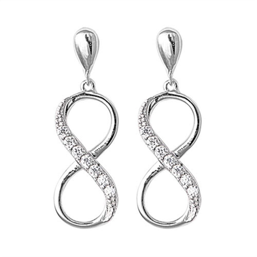Sterling Silver Studded Infinity Symbol Love Promise Endless Forever Earrings
