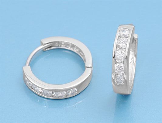 Sparkly Huggie Hoop Classic Clear Simulated CZ .925 Sterling Silver Elegant Huggie Hoop Earrings