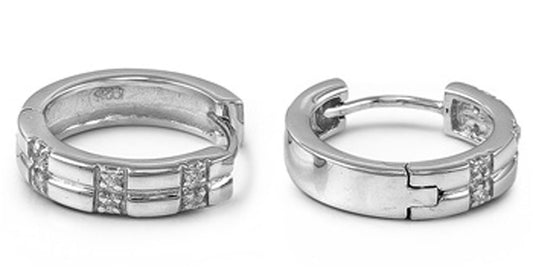 Huggie Hoop Earrings Clear Simulated CZ .925 Sterling Silver