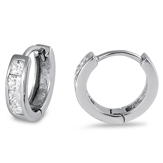 C Simple Chic Hoops Classic Clear Simulated CZ .925 Sterling Silver Fashion Huggie Hoop Earrings