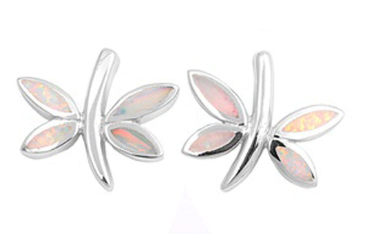 Sterling Silver Dragonfly Butterfly Modern Earrings Pink Synthetic Opal 925 New