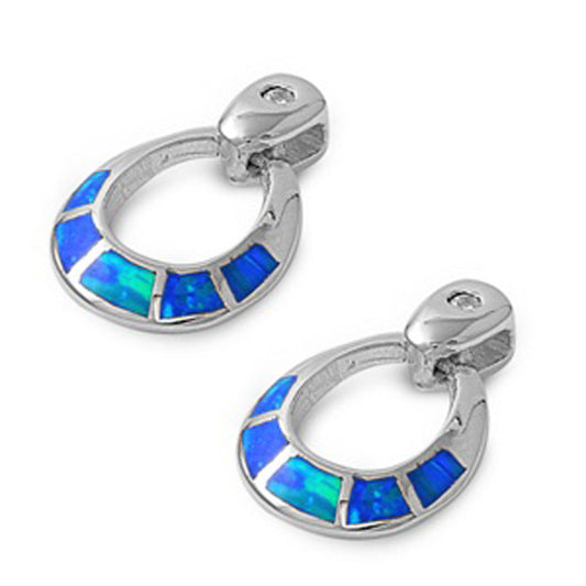 Earrings Blue Simulated Opal .925 Sterling Silver