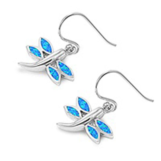Dragonfly Earrings Blue Simulated Opal .925 Sterling Silver