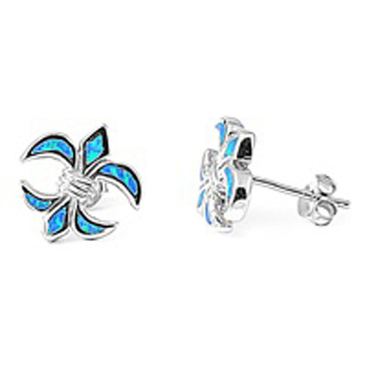 Fleur De Lis Earrings Blue Simulated Opal .925 Sterling Silver