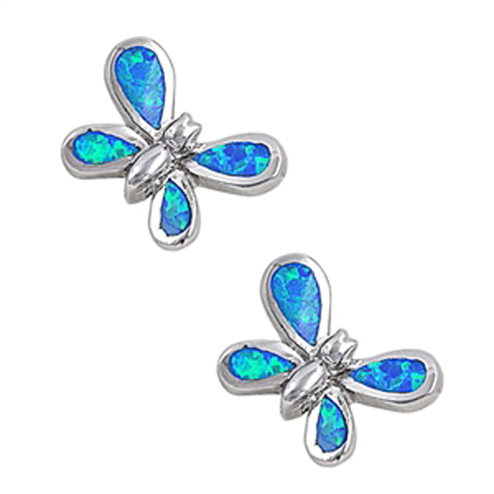 Butterfly Earrings Blue Simulated Opal .925 Sterling Silver