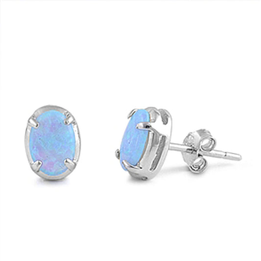Oval Earrings Light Blue Simulated Opal .925 Sterling Silver