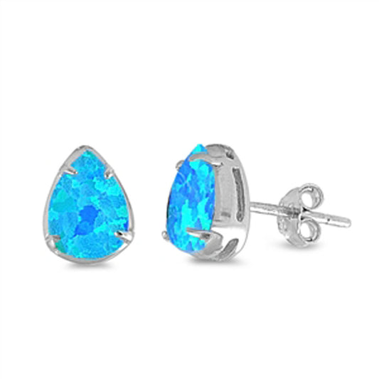 Teardrop Earrings Blue Simulated Opal .925 Sterling Silver