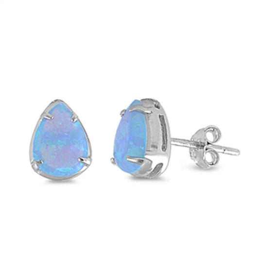 Teardrop Earrings Light Blue Simulated Opal .925 Sterling Silver