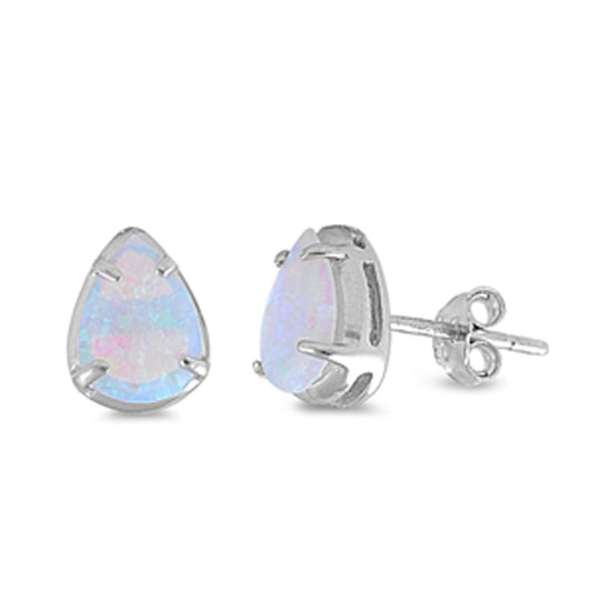 Teardrop Earrings White Simulated Opal .925 Sterling Silver