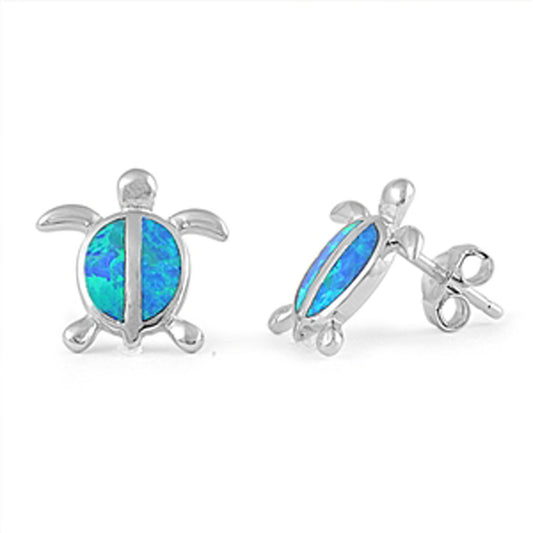 Turtle Earrings Blue Simulated Opal .925 Sterling Silver