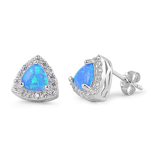 Halo Trillion Earrings Blue Simulated Opal Clear Simulated CZ .925 Sterling Silver