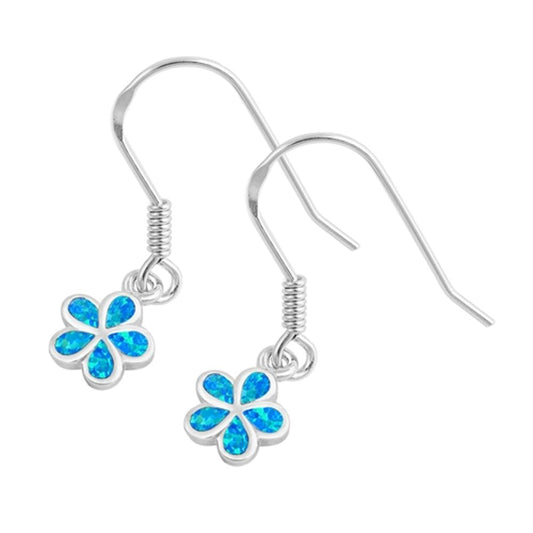 Plumeria Hanging Earrings Blue Simulated Opal .925 Sterling Silver