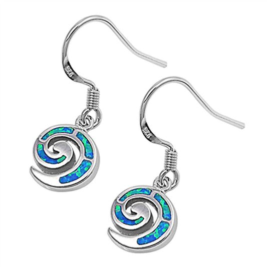 Swirl Hanging Earrings Blue Simulated Opal .925 Sterling Silver