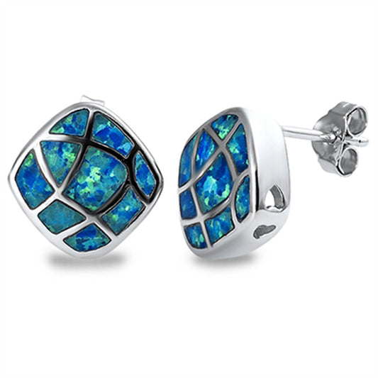 Mosaic Earrings Blue Simulated Opal .925 Sterling Silver